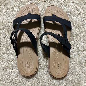 CROCS Black and Tan Strappy Sandals